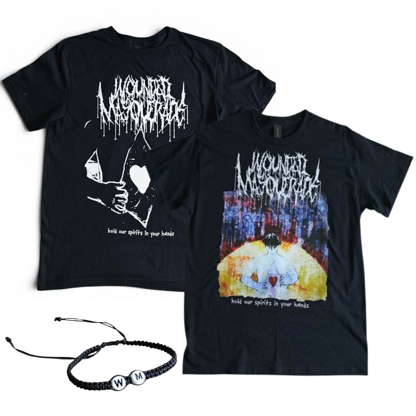 Wounded Masquerade - Limited Edition 'hold our spirits in your hands' T-shirt bundle